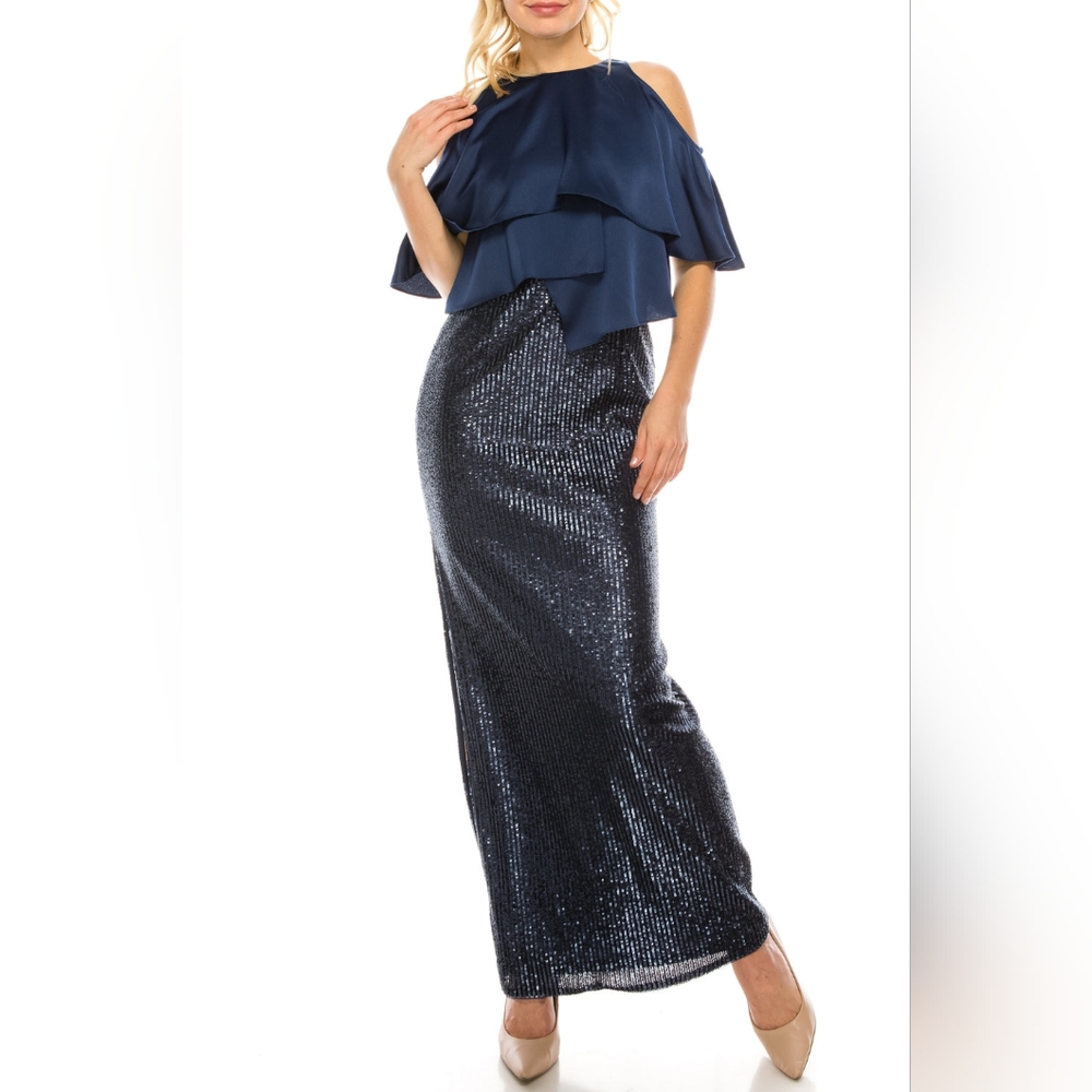 Aidan Mattox Cold Shoulder Embellished Dress MD1E201424